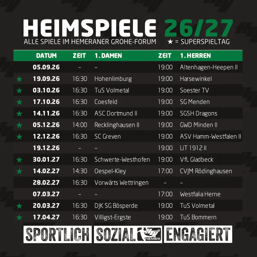 Spielplan Saison 26/27